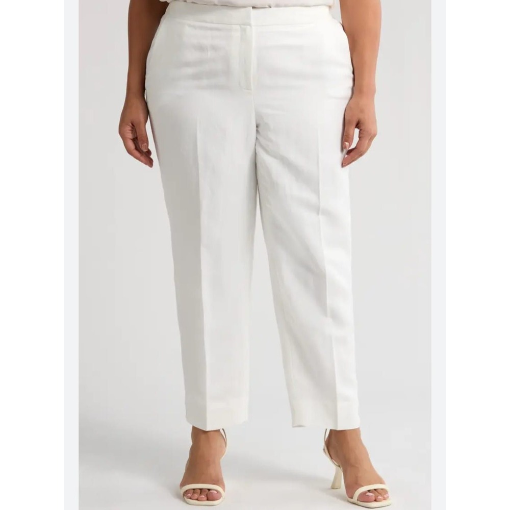 Kasper Womens Size XL Lily White Linen Blend Straight Leg Dress Pants NWT